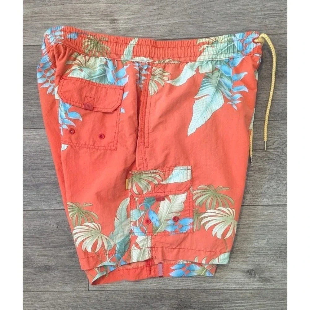 Tommy Bahama Relax XL‎ Swim Trunks Floral Nylon Orange Inside Pocket Cargo Lined